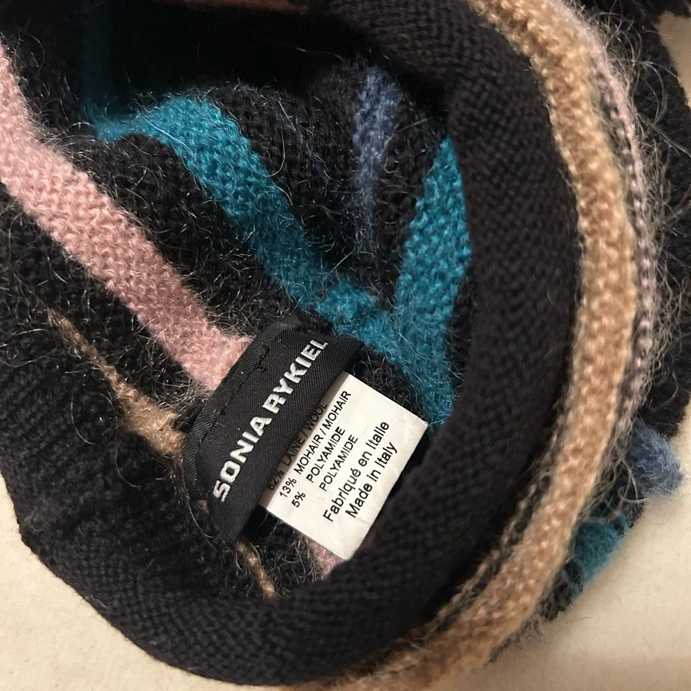 Sonia Rykiel Black and Multicolor Striped Kids Beanie